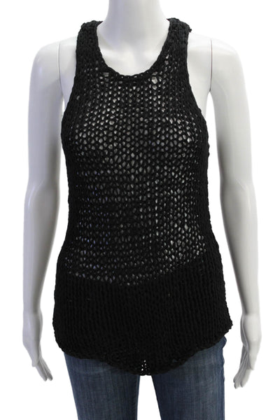Vince Womens Open Knitted Sleeveless Round Neck Tank Top Black Size S