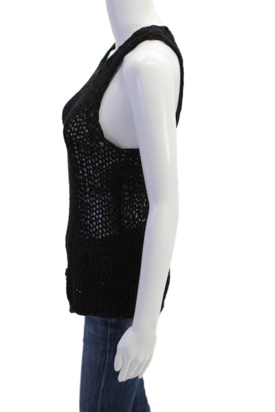 Vince Womens Open Knitted Sleeveless Round Neck Tank Top Black Size S