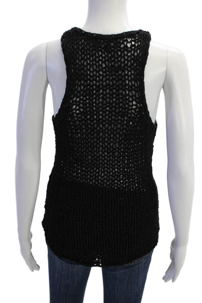 Vince Womens Open Knitted Sleeveless Round Neck Tank Top Black Size S