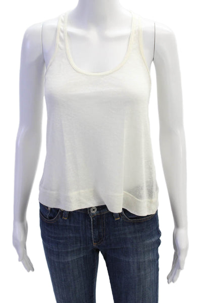 Solid & Striped Womens Linen Round Neck Sheer Racerback Tank Top White Size S