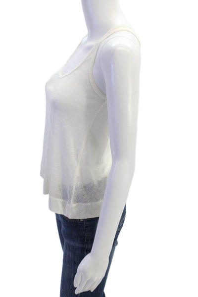 Solid & Striped Womens Linen Round Neck Sheer Racerback Tank Top White Size S