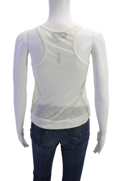 Solid & Striped Womens Linen Round Neck Sheer Racerback Tank Top White Size S
