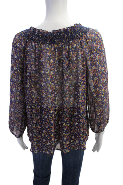 Joie Womens Silk Sheer Geometric Print Off The Shoulder Blouse Blue Size XS
