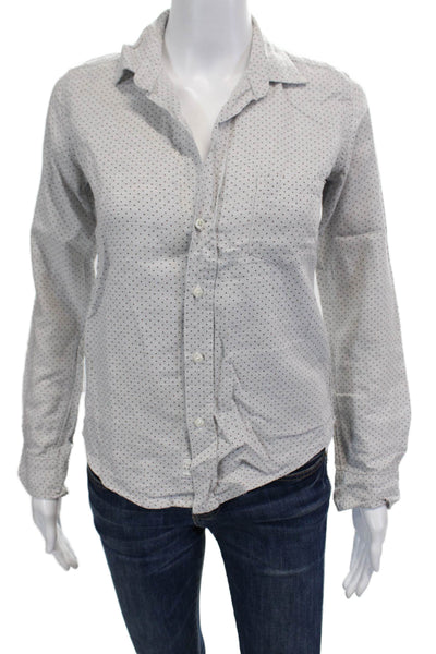 Frank & Eileen Womens Cotton Polka Dot Button Down Shirt Gray Size XXS