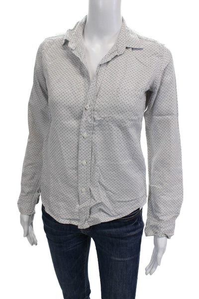 Frank & Eileen Womens Cotton Polka Dot Button Down Shirt Gray Size XXS