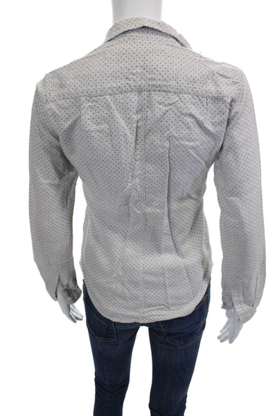 Frank & Eileen Womens Cotton Polka Dot Button Down Shirt Gray Size XXS