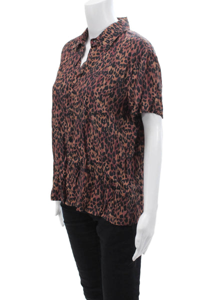 Solid & Striped Womens Animal Print Collar Button Down Shirt Brown Size Small