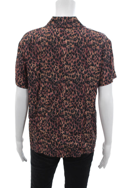 Solid & Striped Womens Animal Print Collar Button Down Shirt Brown Size Small
