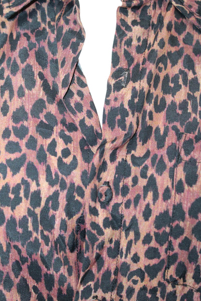 Solid & Striped Womens Animal Print Collar Button Down Shirt Brown Size Small