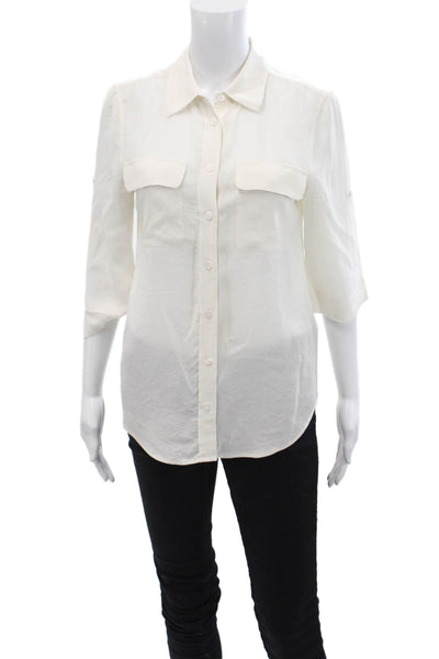 Equipment Femme Womens Textured Long Sleeve Button Blouse White Size XS