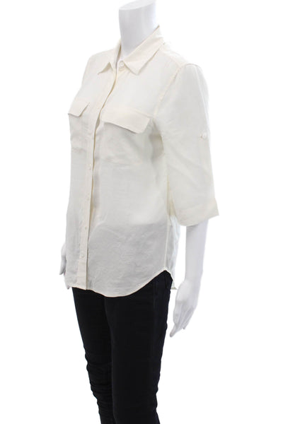 Equipment Femme Womens Textured Long Sleeve Button Blouse White Size XS