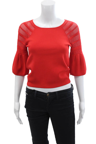 Karen Millen Womens Textured Scoop Neck Long Sleeve Blouse Red Size XS