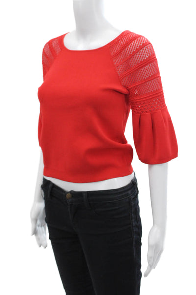 Karen Millen Womens Textured Scoop Neck Long Sleeve Blouse Red Size XS