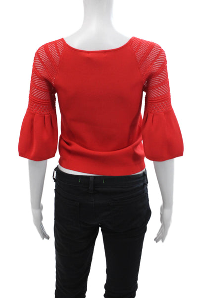 Karen Millen Womens Textured Scoop Neck Long Sleeve Blouse Red Size XS