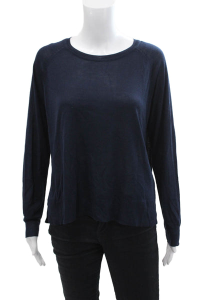 Zara Womens Textured Long Sleeve Round Neck Knit Top Navy Size S