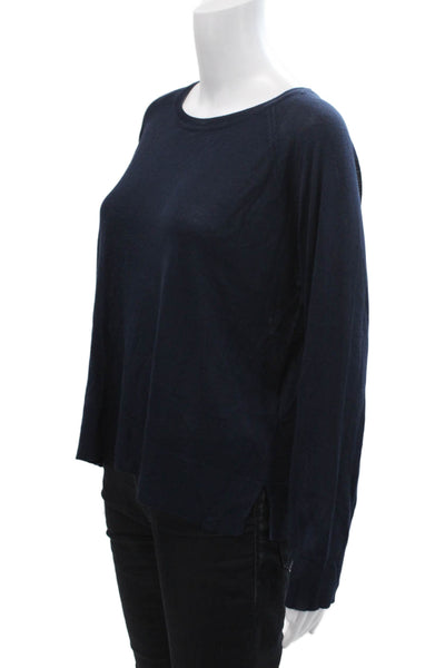 Zara Womens Textured Long Sleeve Round Neck Knit Top Navy Size S