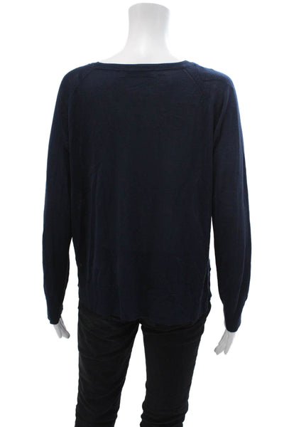 Zara Womens Textured Long Sleeve Round Neck Knit Top Navy Size S