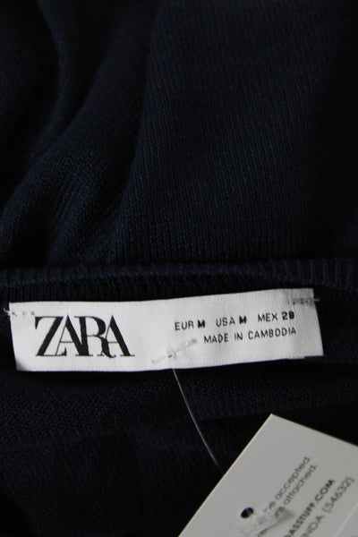 Zara Womens Textured Long Sleeve Round Neck Knit Top Navy Size S