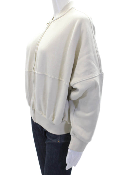 Zara Womens Cotton Long Sleeve Round Neck Zip Up Crew Sweatshirt Beige Size S