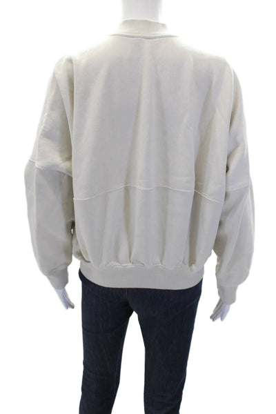 Zara Womens Cotton Long Sleeve Round Neck Zip Up Crew Sweatshirt Beige Size S