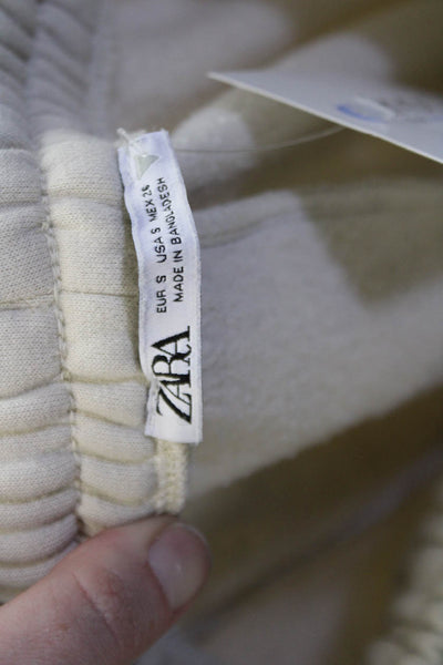 Zara Womens Cotton Wide Leg Elastic Drawstring Waist Sweatpants Beige Size XS