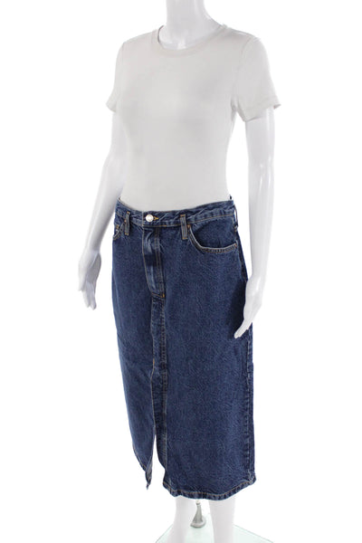 MNG Womens Denim Front Slit Zip Up Maxi Skirt Blue Cotton Size 8