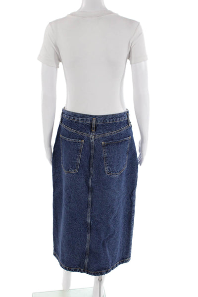 MNG Womens Denim Front Slit Zip Up Maxi Skirt Blue Cotton Size 8