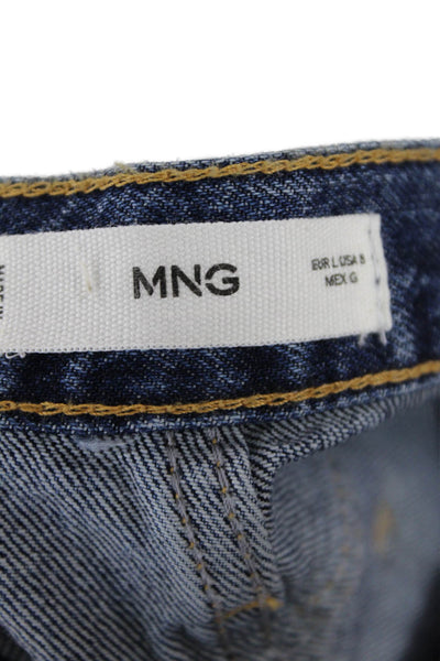 MNG Womens Denim Front Slit Zip Up Maxi Skirt Blue Cotton Size 8