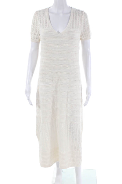 Loft Womens Short Sleeves V Neck Sweater Dress White Cotton Size Medium