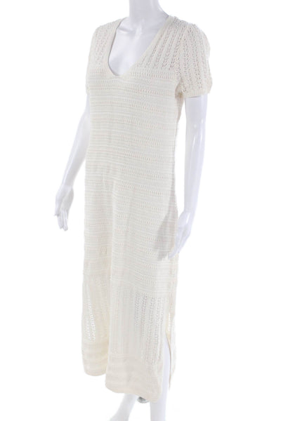 Loft Womens Short Sleeves V Neck Sweater Dress White Cotton Size Medium