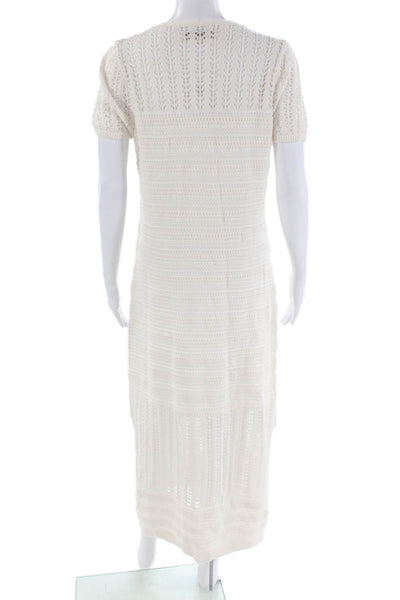 Loft Womens Short Sleeves V Neck Sweater Dress White Cotton Size Medium