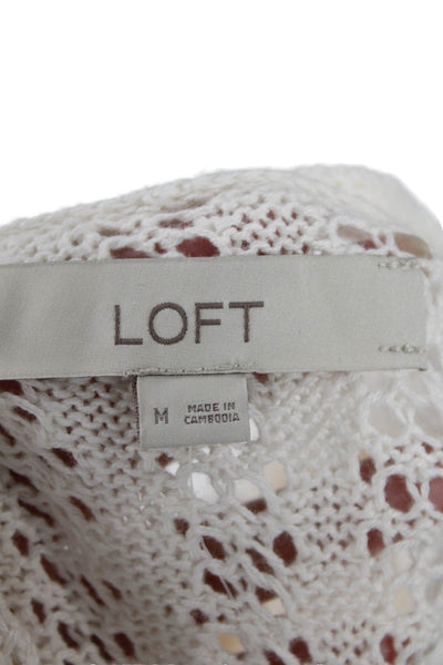 Loft Womens Short Sleeves V Neck Sweater Dress White Cotton Size Medium