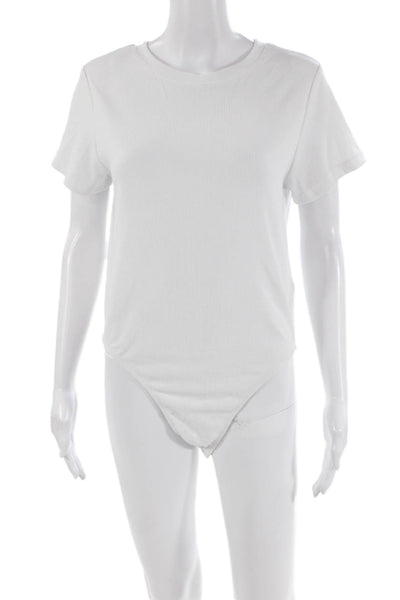 We Wore What Womens Short Sleeves Bodysuit Blouse White Cotton Size Medium