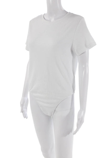We Wore What Womens Short Sleeves Bodysuit Blouse White Cotton Size Medium