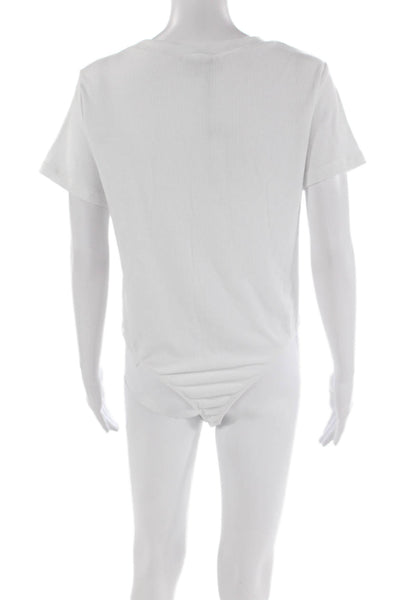 We Wore What Womens Short Sleeves Bodysuit Blouse White Cotton Size Medium