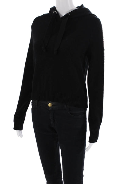 Zara Womens Pullover Drawstring Knit Hooded Sweatshirt Black Size Small