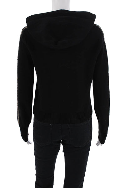 Zara Womens Pullover Drawstring Knit Hooded Sweatshirt Black Size Small