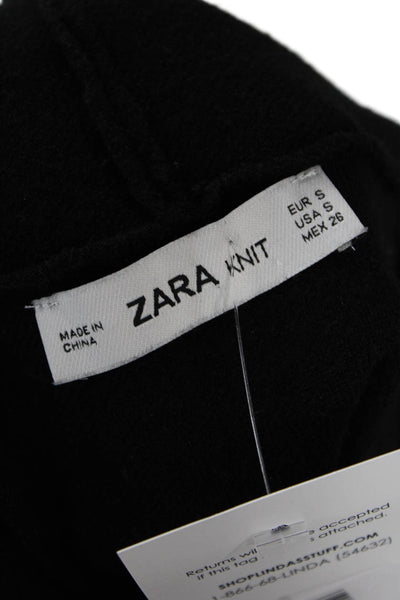 Zara Womens Pullover Drawstring Knit Hooded Sweatshirt Black Size Small
