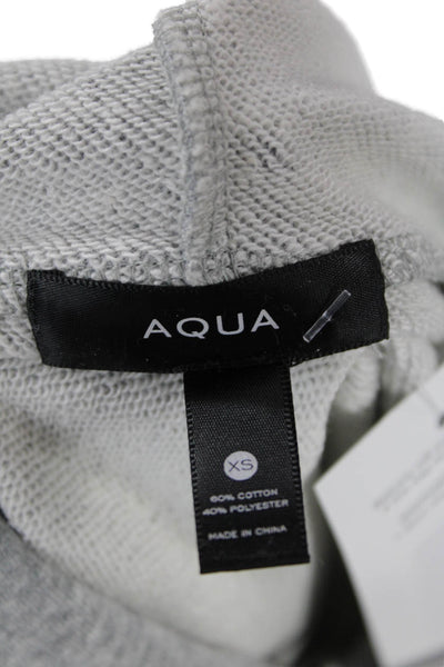 Aqua Womens Pullover Feather Trim Hoodie Sweatshirt Gray Cotton Size XS