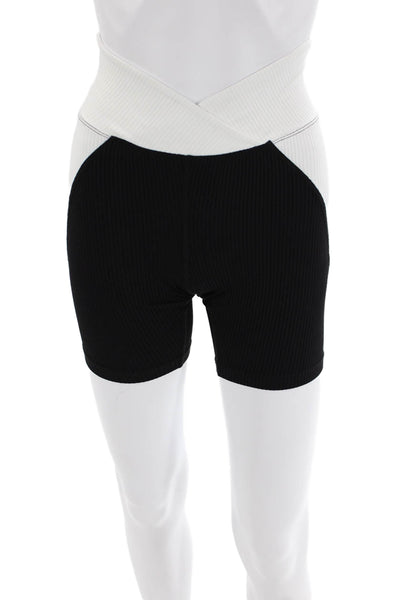 Year Of Ours Womens High Rise Ribbed Knit Biker Shorts Black White Size XS