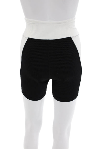 Year Of Ours Womens High Rise Ribbed Knit Biker Shorts Black White Size XS