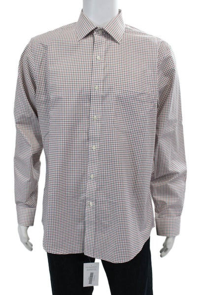 Brooks Brothers Mens Cotton Grid Print Button Up Shirt Red Size 16-35