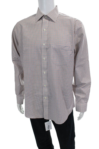 Brooks Brothers Mens Cotton Grid Print Button Up Shirt Red Size 16-35