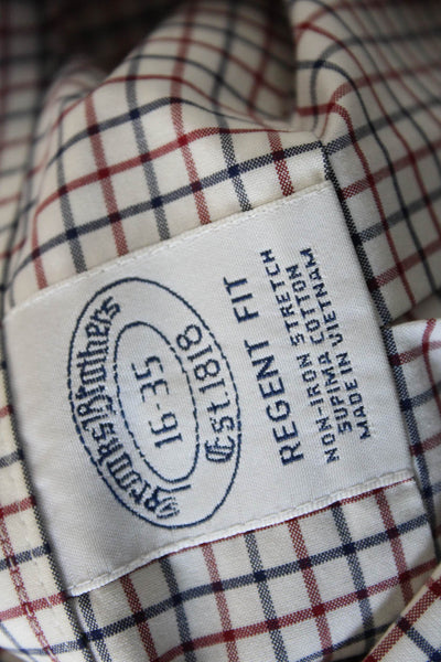 Brooks Brothers Mens Cotton Grid Print Button Up Shirt Red Size 16-35