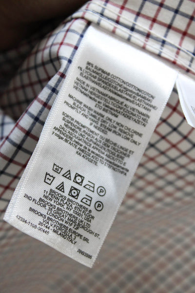 Brooks Brothers Mens Cotton Grid Print Button Up Shirt Red Size 16-35
