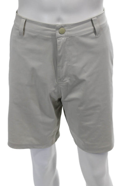 Rhone Mens Solid Four Pocket Snap Closure Chino Shorts Beige Size 36