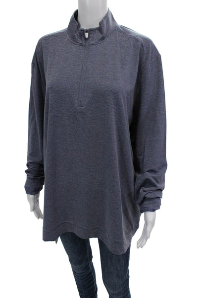 Johnnie-o Mens Striped High Neck Quarter Zip Sweatshirt Navy Size XL