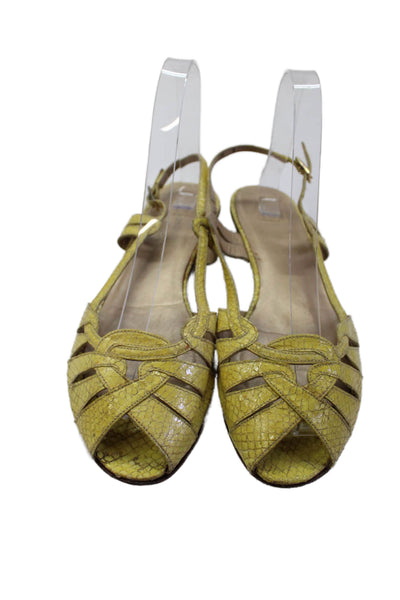 Stuart Weitzman Womens Snake Printed Slingback Sandals Yellow Leather Size 8M