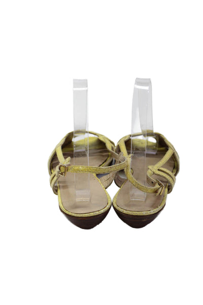 Stuart Weitzman Womens Snake Printed Slingback Sandals Yellow Leather Size 8M