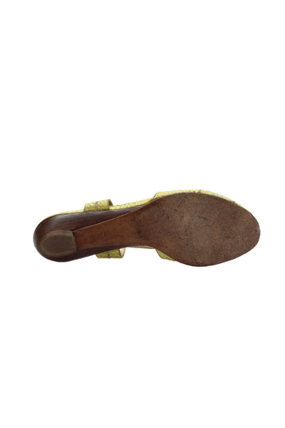 Stuart Weitzman Womens Snake Printed Slingback Sandals Yellow Leather Size 8M